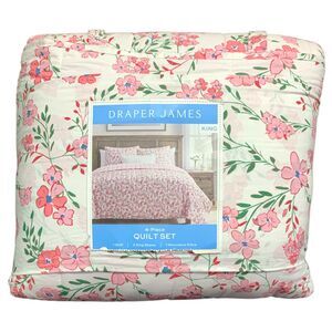 Leia Floral Pink - Draper James 4-Piece Reversible Cotton/Polyester Quilt Set, K